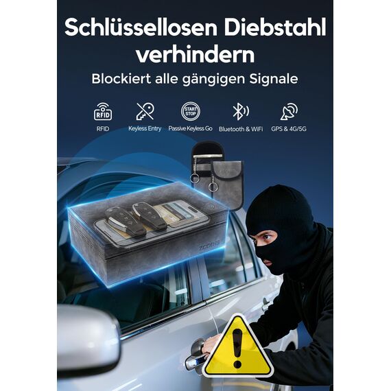 ZCOINS Keyless Go Schutz Set – Große Faraday Box & 2 Faraday Bag für Autoschlüssel, Signalblocker mit Doppelschicht-Abschirmung, RFID-Blocker – Universal für Keyless Entry, Grau