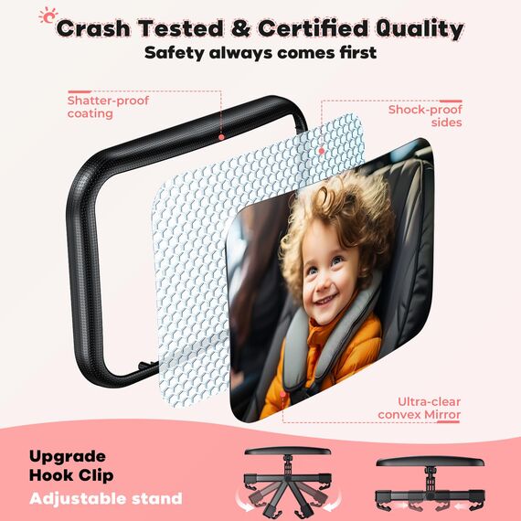 Autospiegel Baby Rücksitz Spiegel Rückbank: Spiegel Auto Baby Rückbank mit Haken Clip, 100% Bruchsicherer & 360° Drehbar Rücksitzspiegel, Babyspiegel Erstausstattung & Auto Zubehör für KFZ Kopfstütze