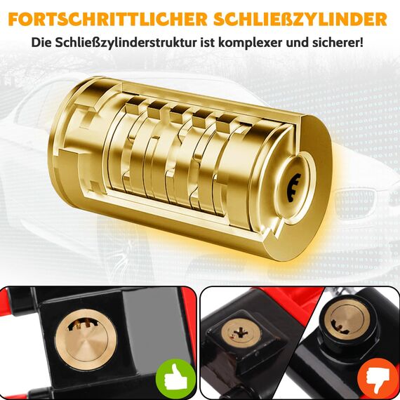 Tevlaphee Lenkradkralle, Lenkradschloss für Auto, Diebstahlsicherung auto, Strapazierfähig, Universelle Passform, PVC-Schutz, Verstellbar für Autos, SUVs, Wohnmobil, Wohnwagen, 3 Schlüssel(Rot)