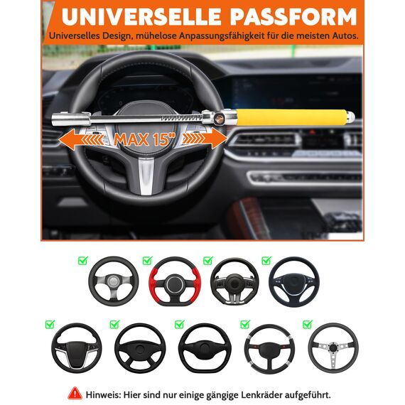 Tevlaphee Lenkradkralle, Lenkradschloss für Auto, Auto Diebstahlsicherung, Lenkradsperre Wohnmobil, Auto-Kralle als Wegfahrsperre, Universal(Gelb)