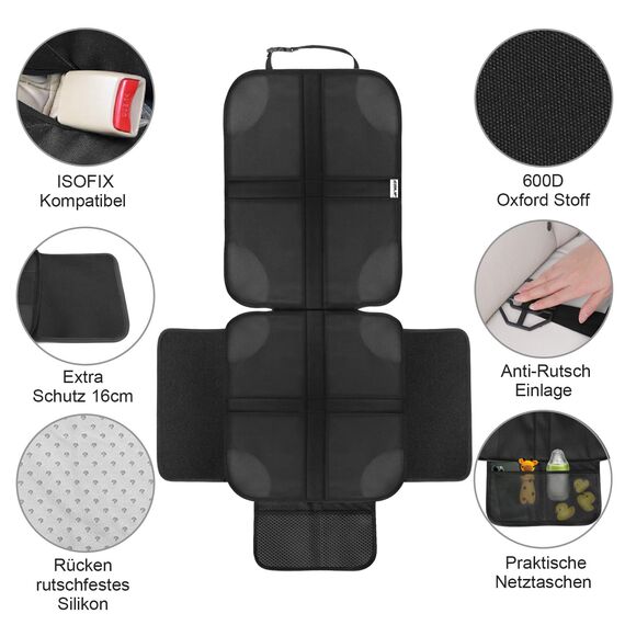 Ezilif Kindersitzunterlage 2 Stück ISOFIX geeignete Sitzschoner Auto Kindersitz, mit Anti-Rutsch Funktion Autositzschoner, Autositzauflage Sitzschutz (Schwarz)