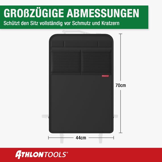 ATHLON TOOLS Rückenlehnen-Schutzmatte beschichtet, Rückenlehnenschutz Auto Kick-Matte, verstärkt - mit Netztaschen - schmutzabweisend, pflegeleicht und wasserabweisend (Packung mit 2)