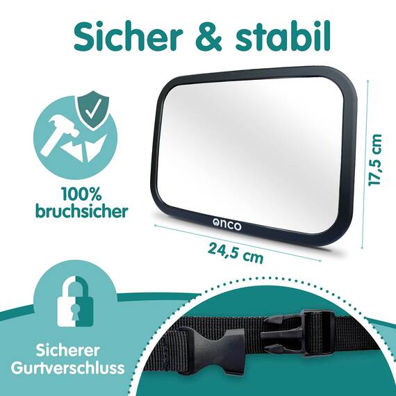 Onco 360° Baby Autospiegel (2er-Pack) - 100% Bruchsicher & Rutschfest, 2024 & 2023 Preisgekrönt, Spiegel Auto Baby Rückbank, Doppelpack (17,5 x 24,5 cm)