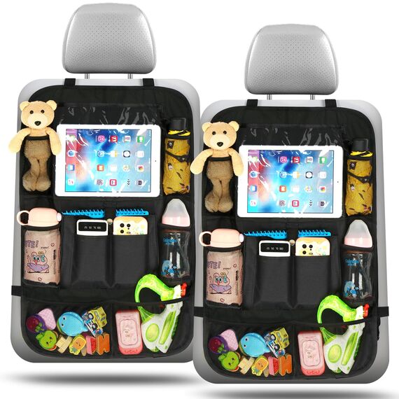 Ezilif Rückenlehnenschutz Auto Kinder Stärke-Upgrade, Autositz Organizer mit 10 Aufbewahrungsbeuteln, Auto Organizer Kinder Leicht Zu Reinigen, Wasserdichter für Rücksitz organizer (2 Stück)