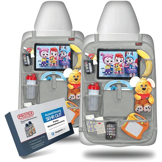 PROTEX© Rückenlehnenschutz Organizer [Testsieger 2025] 100 Tage risikofrei testen - Auto Rücksitz Organizer mit 12 Zoll Tablet Fach [grau]