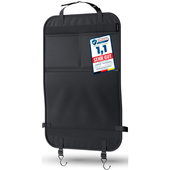 LIONSTRONG® Auto Organizer Kinder Rücksitz schwarz [WASSERDICHT] - Rückenlehnenschutz Auto Kinder universell kompatibel - Autositz Organizer - Sitzschutz Rückenlehne - große Tasche