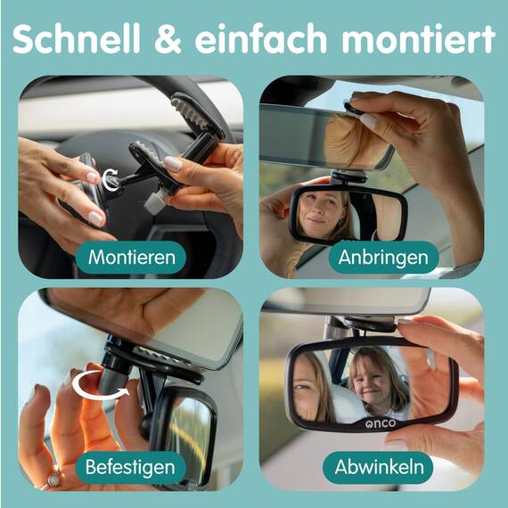 Onco Clip-On Autospiegel Baby Rücksitz - 100% Bruch- und Rüttelsicherer Baby Autospiegel für Nach Vorne Gerichtete Kindersitze, Spiegel Auto Baby Rückbank, Rückspiegel Auto, Auto Spiegel für Baby