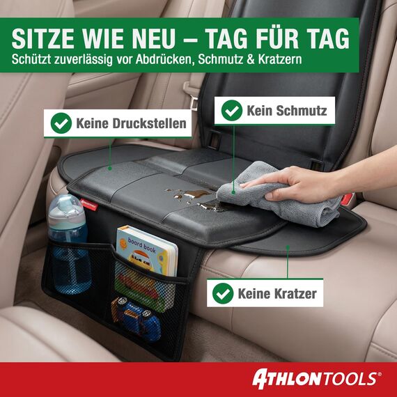 ATHLON TOOLS Kindersitzunterlage Auto mit Seitenschutz - Optimale Passform - Isofix kompatibel - Dick gepolstert - für Kindersitze, Babyschalen und Sitzerhöhungen - Patentiertes Design aus Hamburg