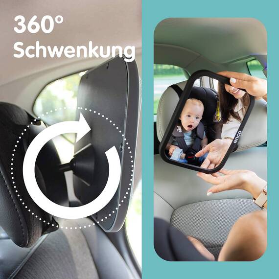 Onco 360° Baby Autospiegel (2er-Pack) - 100% Bruchsicher & Rutschfest, 2024 & 2023 Preisgekrönt, Spiegel Auto Baby Rückbank, Doppelpack (17,5 x 24,5 cm)