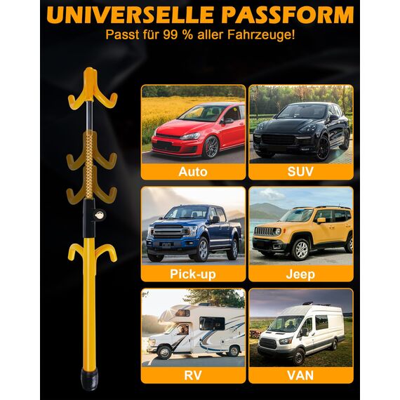 Tevlaphee 4-Haken Lenkradkralle, Schweres Lenkradschloss mit hoher Sichtbarkeit, Universelle Diebstahlsicherung für Autos, Transporter, SUVs, Passend für Lenkräder bis 41,5 cm, 3 Schlüssel(Gelb)