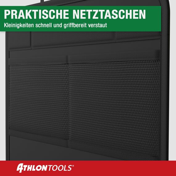 ATHLON TOOLS Rückenlehnen-Schutzmatte beschichtet, Rückenlehnenschutz Auto Kick-Matte, verstärkt - mit Netztaschen - schmutzabweisend, pflegeleicht und wasserabweisend (Packung mit 2)