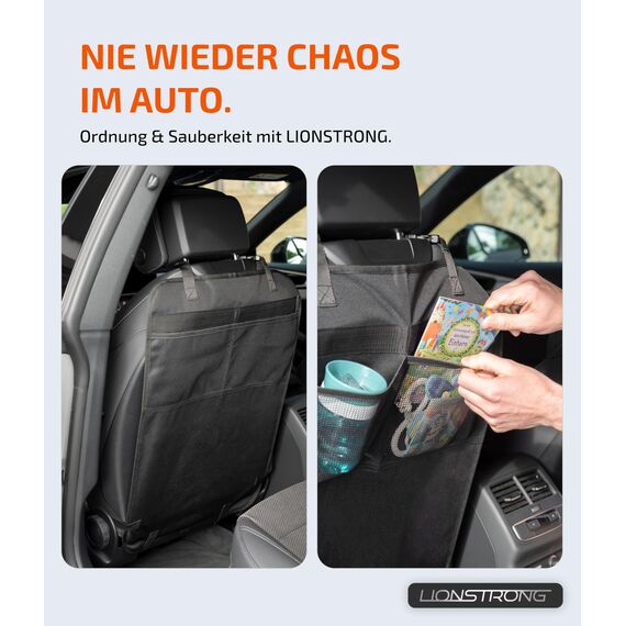 LIONSTRONG® Auto Organizer Kinder Rücksitz [wasserdicht] - Rückenlehnenschutz Auto Kinder - Autositz Organizer - Sitzschutz Rückenlehne Basic