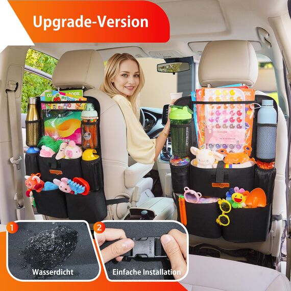 SURDOCA Autositz-Organizer – 4th Generation verbesserter Auto Rücksitz für bis zu 11-Zoll Tablet, 8 Taschen, Kinderspielzeug-Aufbewahrung, wasserdichter Rücksitzschutz für Kinder