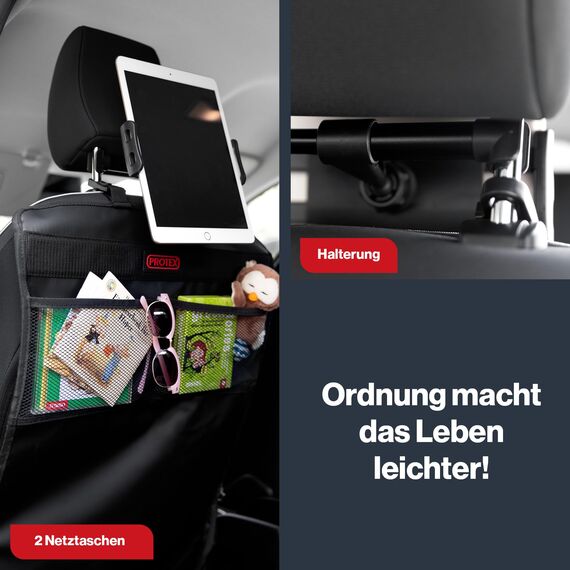 PROTEX© Rückenlehnenschutz Organizer [Testsieger 2025] 100 Tage risikofrei testen - Auto Rücksitz Organizer mit 12 Zoll Tablet Fach