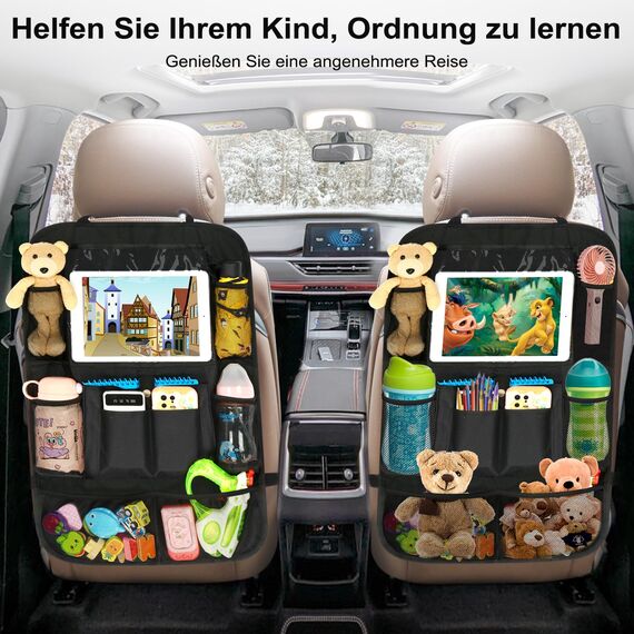 Ezilif Rückenlehnenschutz Auto Kinder Stärke-Upgrade, Autositz Organizer mit 10 Aufbewahrungsbeuteln, Auto Organizer Kinder Leicht Zu Reinigen, Wasserdichter für Rücksitz organizer (1 Stück)