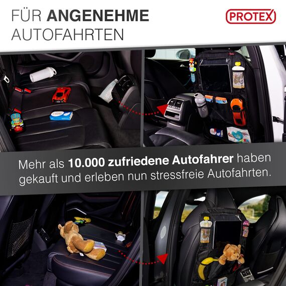 PROTEX© Rückenlehnenschutz Organizer [Testsieger 2025] 100 Tage risikofrei testen - Auto Rücksitz Organizer mit 12 Zoll Tablet Fach [grau]