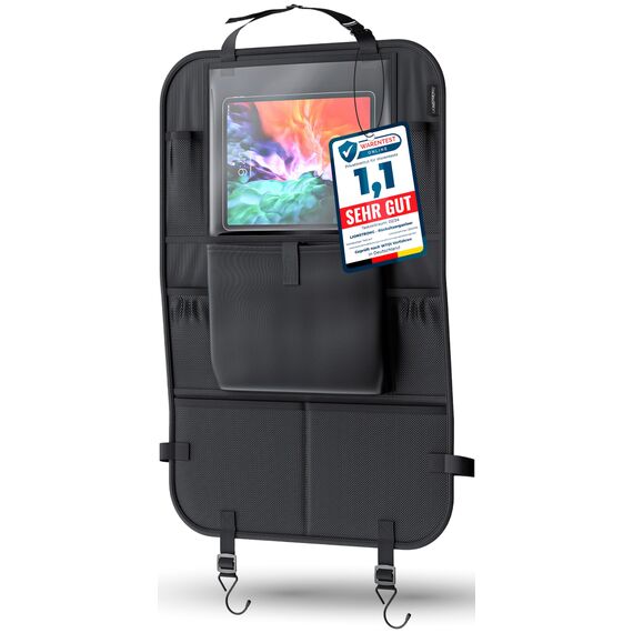 LIONSTRONG® Auto Organizer Kinder Rücksitz schwarz [WASSERDICHT] - Rückenlehnenschutz Auto Kinder universell kompatibel - Autositz Organizer - Sitzschutz Rückenlehne - Tablet-Fach