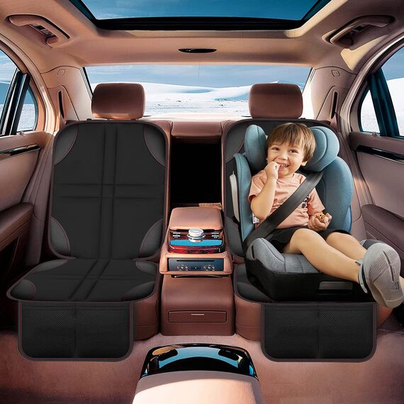 Fervalyna 2 Stück Kindersitzunterlage Isofix, rutschfest Wasserabweisender Autositzschoner, Universell Sitzschoner Auto Kindersitz, Autositzauflage mit Netztaschen, Schutzunterlage, Autositzschutz