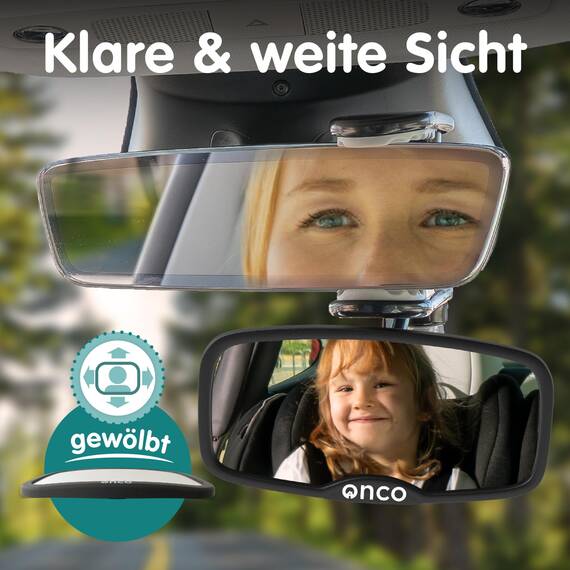 Onco Clip-On Autospiegel Baby Rücksitz - 100% Bruch- und Rüttelsicherer Baby Autospiegel für Nach Vorne Gerichtete Kindersitze, Spiegel Auto Baby Rückbank, Rückspiegel Auto, Auto Spiegel für Baby