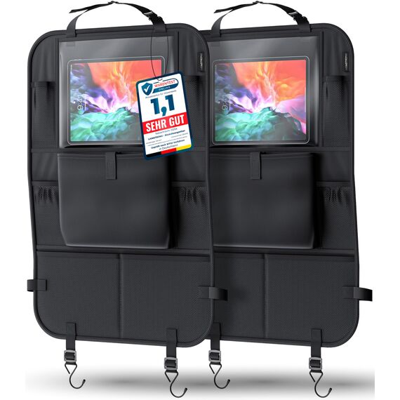 LIONSTRONG® Auto Organizer Kinder Rücksitz schwarz [WASSERDICHT] - Rückenlehnenschutz Auto Kinder universell kompatibel - Autositz Organizer - Sitzschutz Rückenlehne - Tablet-Fach