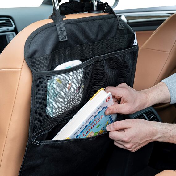 LIONSTRONG® Auto Organizer Kinder Rücksitz schwarz - Wasserdicht - Rückenlehnenschutz Auto Kinder universell kompatibel - Autositz Organizer - Sitzschutz Rückenlehne - große Tasche