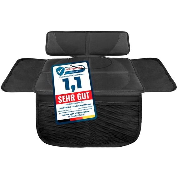 LIONSTRONG® Kindersitzunterlage Autositzschoner [ISOFIX GEEIGNET] - wasserabweisender Polyester Stoff - Sitzschutz Sitzschoner Auto Kindersitz - universell kompatibel (Schwarz, klein)