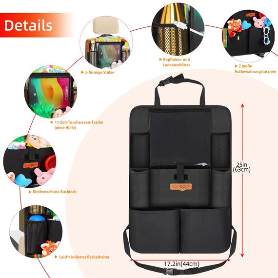 SURDOCA Autositz-Organizer – 4th Generation verbesserter Auto Rücksitz für bis zu 11-Zoll Tablet, 8 Taschen, Kinderspielzeug-Aufbewahrung, wasserdichter Rücksitzschutz für Kinder