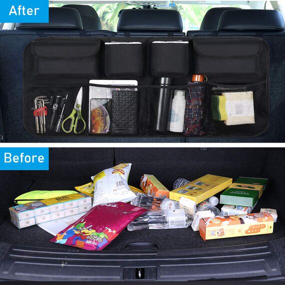 URAQT Kofferraum Organizer, Auto Aufbewahrungstasche, Kofferraumtasche, Wasserdichten Taschen mit Starkes elastisches, Zauberstabstruktur für SUV, Schwarz