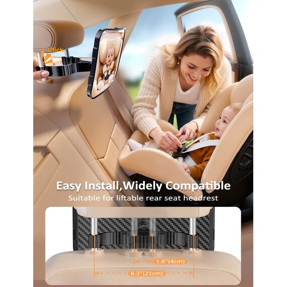 Mirrorsafe Babyspiegel Auto Rücksitz Spiegel Rückbank - 2026 Haken Clip Stabiler Bruchsicherer Autospiegel Baby, 360°Verstellbarer Babyspiegel Erstausstattung Auto Zubehör für Kinder KFZ Kopfstützen