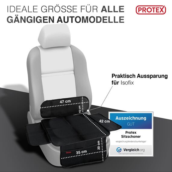 PROTEX Kindersitzunterlage [Testsieger 2025] ISOFIX-geeignet | Wasserabweisender Polyester Stoff mit gepolsteter Sitzfläche | S