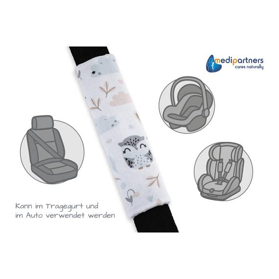 Medi Partners Gurtpolster Kinder 2 Stück Autogurt Polster Gurtschutz für Auto - 17x22cm 100% Baumwolle Minky Schulterpolster Kids Gurt Schutz Sicherheitsgurt (Glade mit graue Minky)
