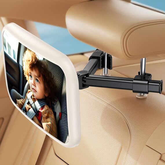 Autospiegel Baby Rücksitz Spiegel Rückbank: Spiegel Auto Baby Rückbank mit Haken Clip, 100% Bruchsicherer & 360° Drehbar Rücksitzspiegel, Babyspiegel Erstausstattung & Zubehör KFZ Kopfstützen-Weiß