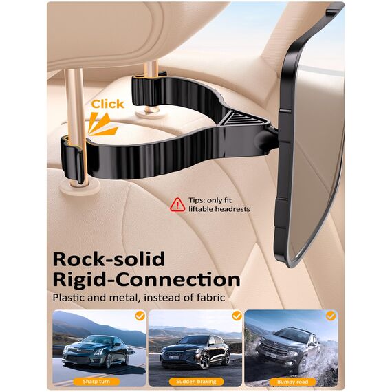 Mirrorsafe Babyspiegel Auto Rücksitz Spiegel Rückbank - 2026 Haken Clip Stabiler Bruchsicherer Autospiegel Baby, 360°Verstellbarer Babyspiegel Erstausstattung Auto Zubehör für Kinder KFZ Kopfstützen