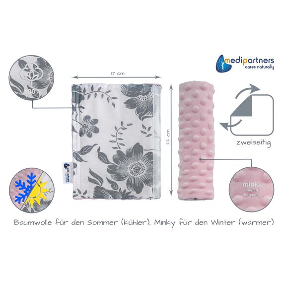 Medi Partners Gurtpolster Kinder 2 Stück Autogurt Polster Gurtschutz für Auto - 17x22cm 100% Baumwolle Minky Schulterpolster Kids Gurt Schutz Sicherheitsgurt (Berry mit rosa Minky)