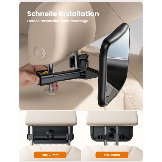 Lamicall Spiegel Auto Baby Rückbank - [2026 Haken Clip] Bruchsicher Autospiegel Baby Rücksitz, 360° Drehbar Babyspiegel Rücksitzspiegel, Kopfstützen Auto Spiegel für Baby&Kinder mit 175° Konvexspiegel