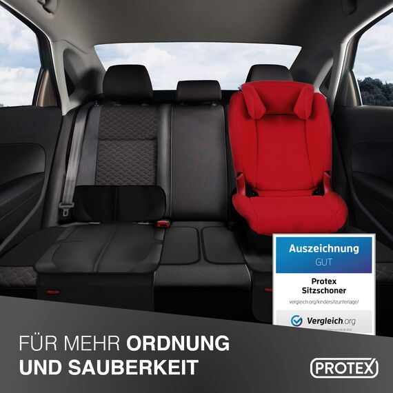 PROTEX Kindersitzunterlage [Testsieger 2025] ISOFIX-geeignet | Wasserabweisender Polyester Stoff mit gepolsteter Sitzfläche | S