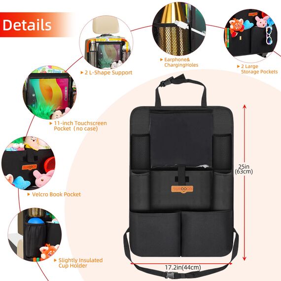 SURDOCA Autositz-Organizer – 4th Generation verbesserter Auto Rücksitz für bis zu 11-Zoll Tablet, 8 Taschen, Kinderspielzeug-Aufbewahrung, wasserdichter Rücksitzschutz für Kinder