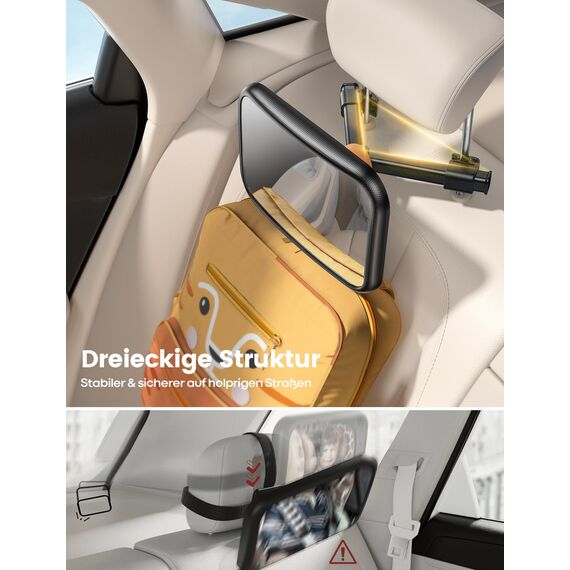 Lamicall Spiegel Auto Baby Rückbank - [2026 Haken Clip] Bruchsicher Autospiegel Baby Rücksitz, 360° Drehbar Babyspiegel Rücksitzspiegel, Kopfstützen Auto Spiegel für Baby&Kinder mit 175° Konvexspiegel