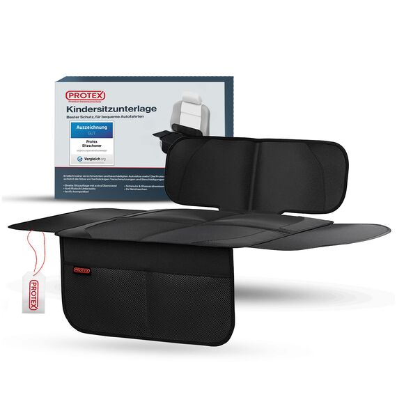 PROTEX Kindersitzunterlage [Testsieger 2025] ISOFIX-geeignet | Wasserabweisender Polyester Stoff mit gepolsteter Sitzfläche | S