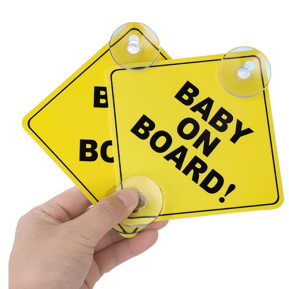 Cobee Baby an Bord Auto Warnschilder - 2 Stück 12,7 x 12,7 cm Sicherheits Autoschild Mit Doppelten Saugnäpfen - Wiederverwendbarer Aufkleber für Autofenster (Stil A)