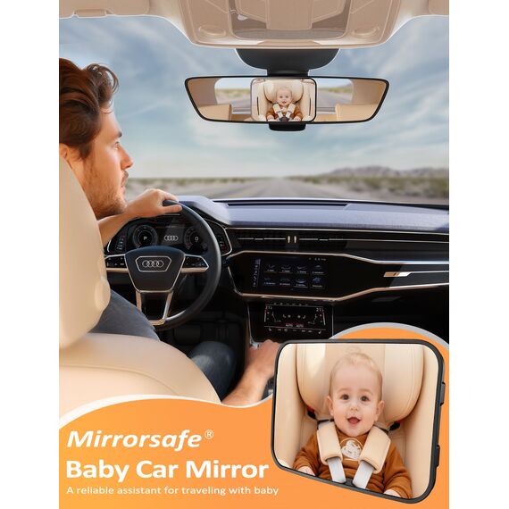Mirrorsafe Babyspiegel Auto Rücksitz Spiegel Rückbank - 2026 Haken Clip Stabiler Bruchsicherer Autospiegel Baby, 360°Verstellbarer Babyspiegel Erstausstattung Auto Zubehör für Kinder KFZ Kopfstützen