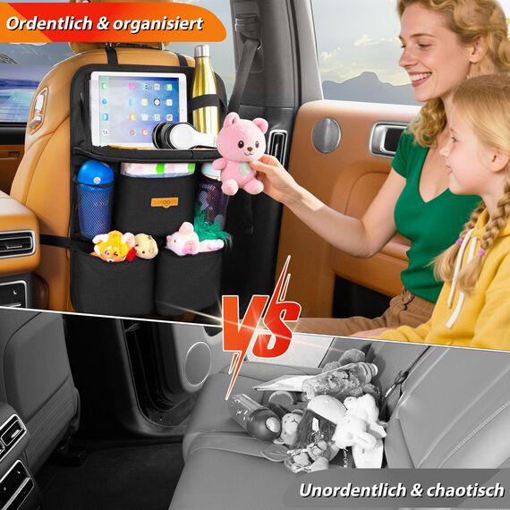 SURDOCA Autositz Organizer mit Klapptisch, 7 Taschen, Tablet-Tasche, Hängende Rücksitz-Organizer für Kinder & Reisen, Universal für die meisten Autos