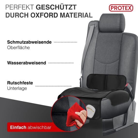 PROTEX Kindersitzunterlage [Testsieger 2025] ISOFIX-geeignet | Wasserabweisender Polyester Stoff mit gepolsteter Sitzfläche | S