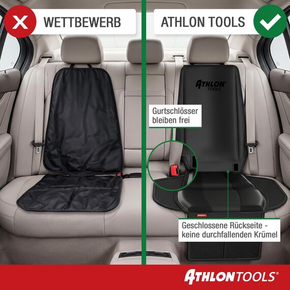 ATHLON TOOLS 2X Kindersitzunterlage mit Seitenschutz - Optimale Passform - Isofix kompatibel - Dick gepolstert - für Kindersitze, Babyschalen und Sitzerhöhungen - Patentiertes Design