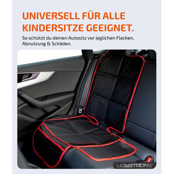 LIONSTRONG® Kindersitzunterlage Autositzschoner [ISOFIX GEEIGNET] - Autositzauflage wasserabweisend - Sitzschutz Sitzschoner Auto Kindersitz - Auto Sitzauflagen - universell kompatibel (Rot)