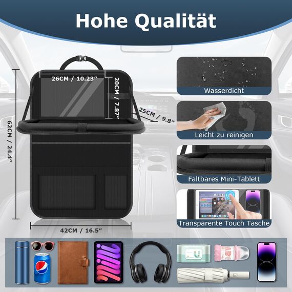 Oneyus Auto Organizer, 2 Stück Autositz Organizer Große Rückenlehnenschutz Auto Kinder Multifunktional Wasserdicht Rücksitz Organizer mit Klapptisch,Tablet Tasche und Viele Taschen-Schwarz