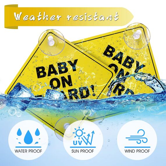 Cobee Baby an Bord Auto Warnschilder - 2 Stück 12,7 x 12,7 cm Sicherheits Autoschild Mit Doppelten Saugnäpfen - Wiederverwendbarer Aufkleber für Autofenster (Stil A)