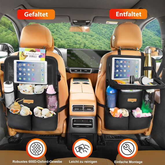 SURDOCA Autositz Organizer mit Klapptisch, 7 Taschen, Tablet-Tasche, Hängende Rücksitz-Organizer für Kinder & Reisen, Universal für die meisten Autos