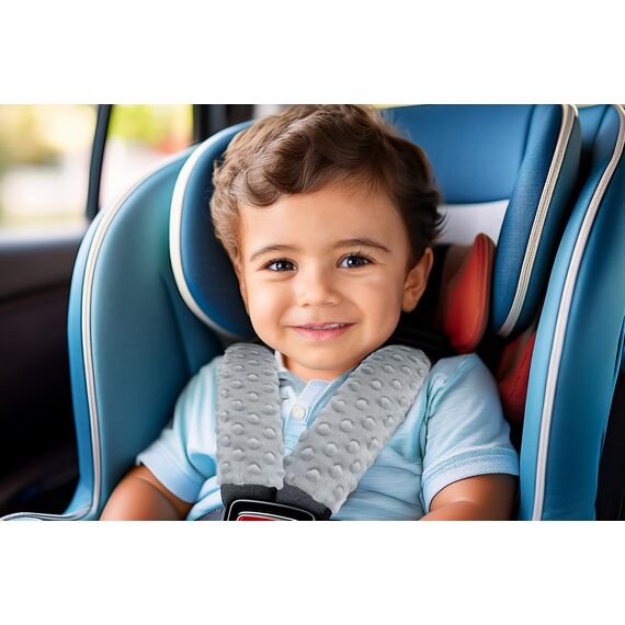 Medi Partners Gurtpolster Kinder 2 Stück Autogurt Polster Gurtschutz für Auto - 17x22cm 100% Baumwolle Minky Schulterpolster Kids Gurt Schutz Sicherheitsgurt (Reh mit graue Minky)