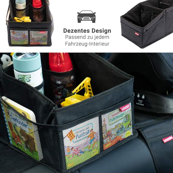 HerzensKind Auto Organizer Rücksitz – Faltbarer Rücksitz Organizer Kinder | Autositz Organizer mit Netz & Hauptfach | Kinder Auto Organizer für Spielzeug, Windeln & Snacks